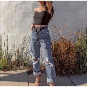 AGOLDE 90s Jean Blue Distressed Ripped High Waisted Rigid Size 24